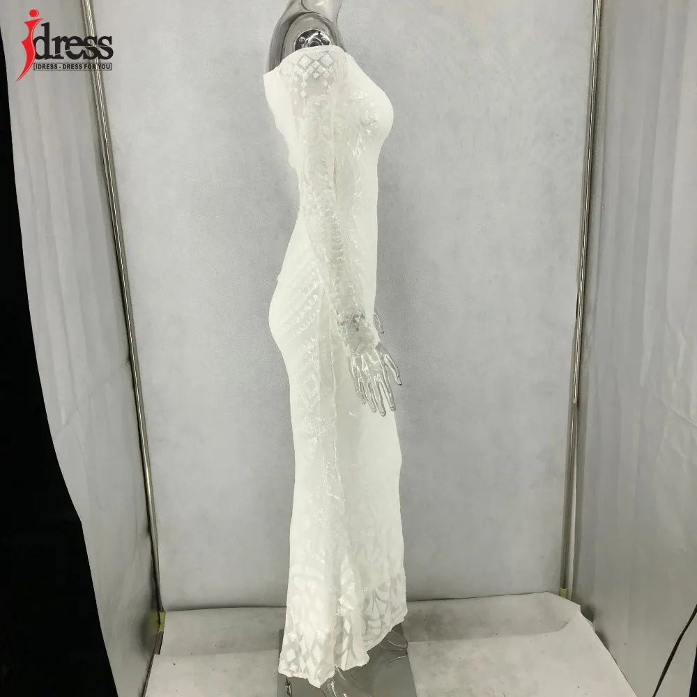 Abito lungo da donna HBLL Autunno Inverno Elegante abito da festa in discoteca con maniche lunghe e scollo a V, abito lungo sexy Maxi abito