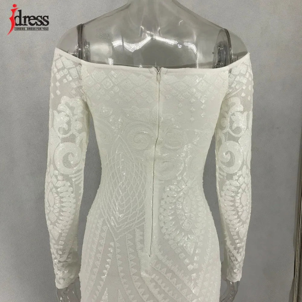 Abito lungo da donna HBLL Autunno Inverno Elegante abito da festa in discoteca con maniche lunghe e scollo a V, abito lungo sexy Maxi abito