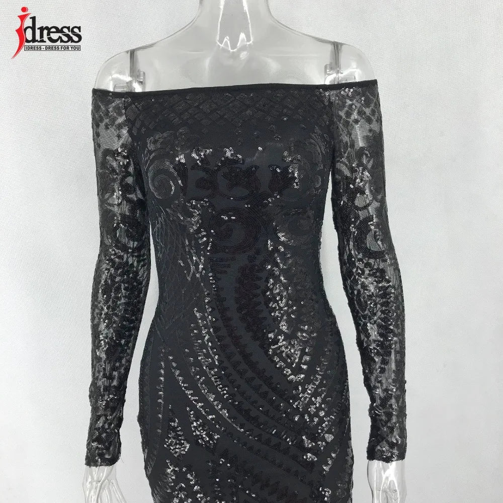 Abito lungo da donna HBLL Autunno Inverno Elegante abito da festa in discoteca con maniche lunghe e scollo a V, abito lungo sexy Maxi abito