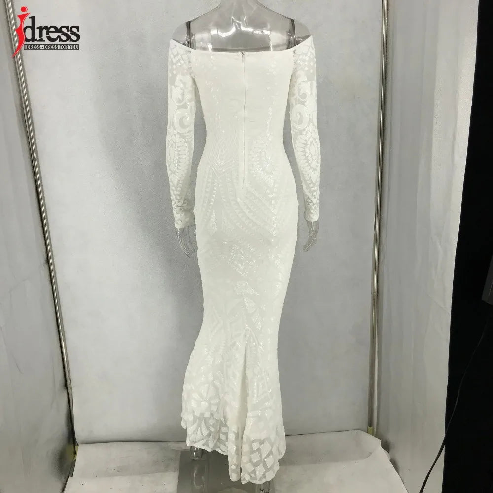 Abito lungo da donna HBLL Autunno Inverno Elegante abito da festa in discoteca con maniche lunghe e scollo a V, abito lungo sexy Maxi abito