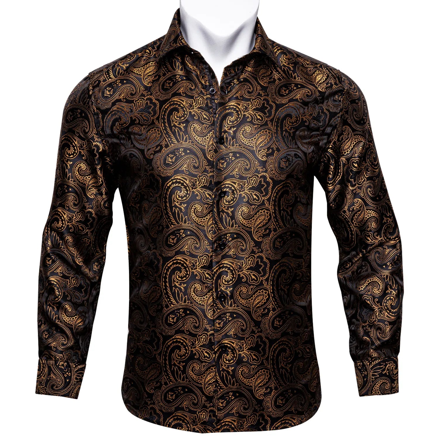 NOVA STORE Camicie da uomo a maniche lunghe con stampa paisley dorata, camicie casual con fiori per uomo, camicie eleganti, spilla da colletto leopardata firmata.