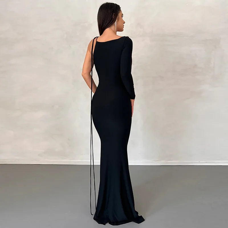 Abito lungo monospalla con lacci Dulzura per donna, aderente, elegante, perfetto per feste, compleanni e serate estive 2023.