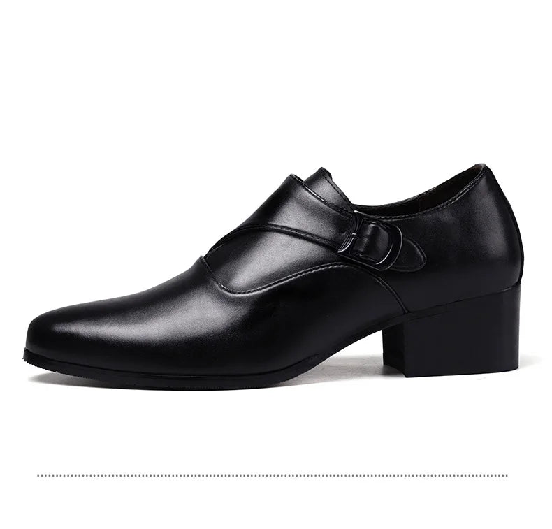 NOVA STORE. Scarpe eleganti da uomo in pelle con tacco alto, scarpe da lavoro britanniche con rialzo.