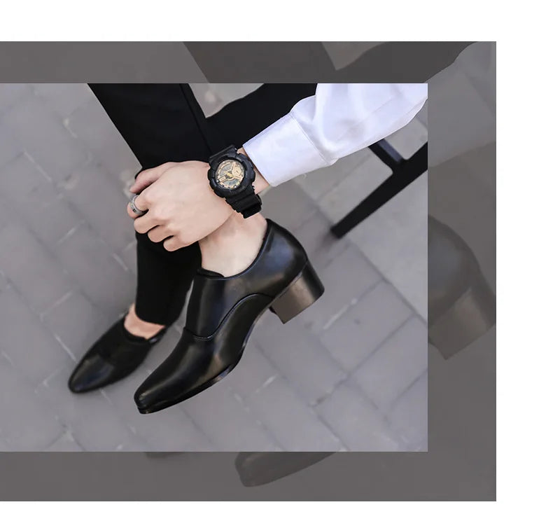 NOVA STORE. Scarpe eleganti da uomo in pelle con tacco alto, scarpe da lavoro britanniche con rialzo.