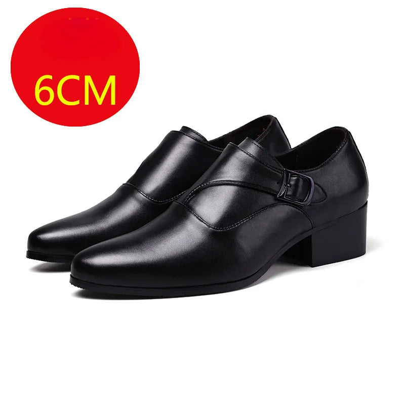 NOVA STORE. Scarpe eleganti da uomo in pelle con tacco alto, scarpe da lavoro britanniche con rialzo.
