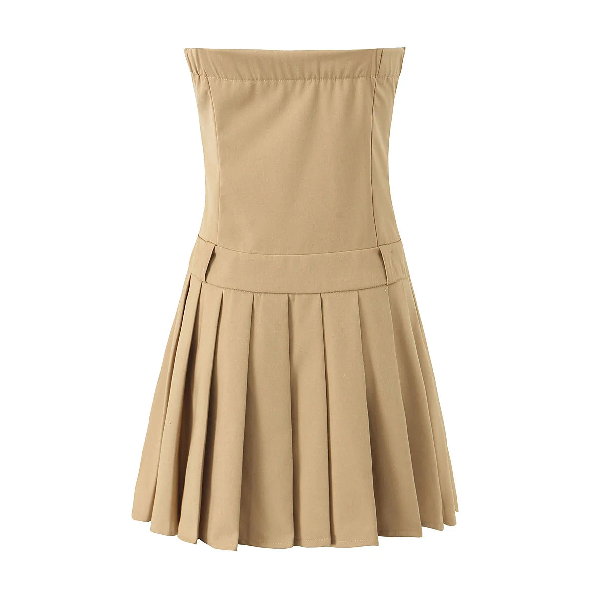 Abito corto stile corsetto senza spalline, modello safari, 3 colori, vita bassa, linea ad A, orlo plissettato, top a tubo, abito da festa.