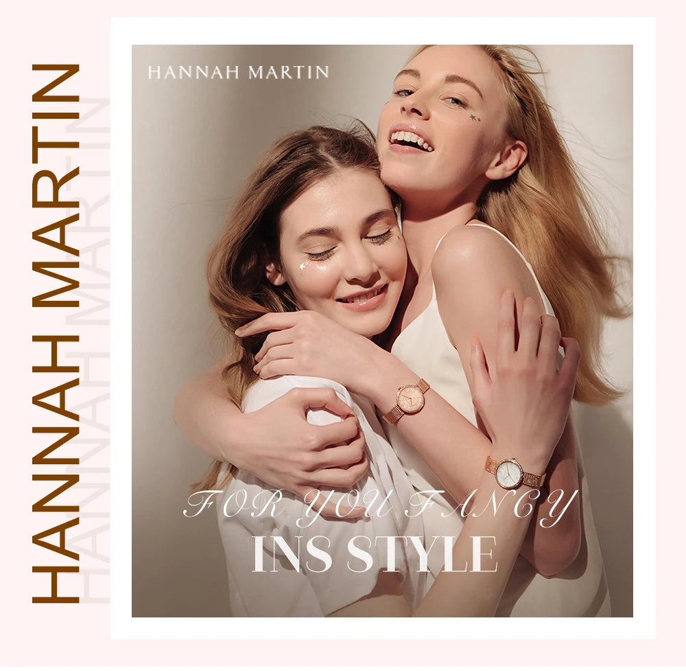 Set regalo di orologi da donna di marca Hannah Martin 34 mm, classico, di lusso, con diamanti incastonati, movimento giapponese originale, orologi eleganti da sera da donna.