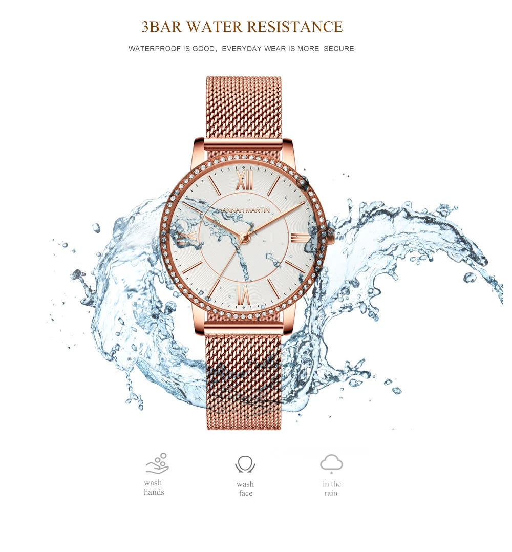 Set regalo di orologi da donna di marca Hannah Martin 34 mm, classico, di lusso, con diamanti incastonati, movimento giapponese originale, orologi eleganti da sera da donna.