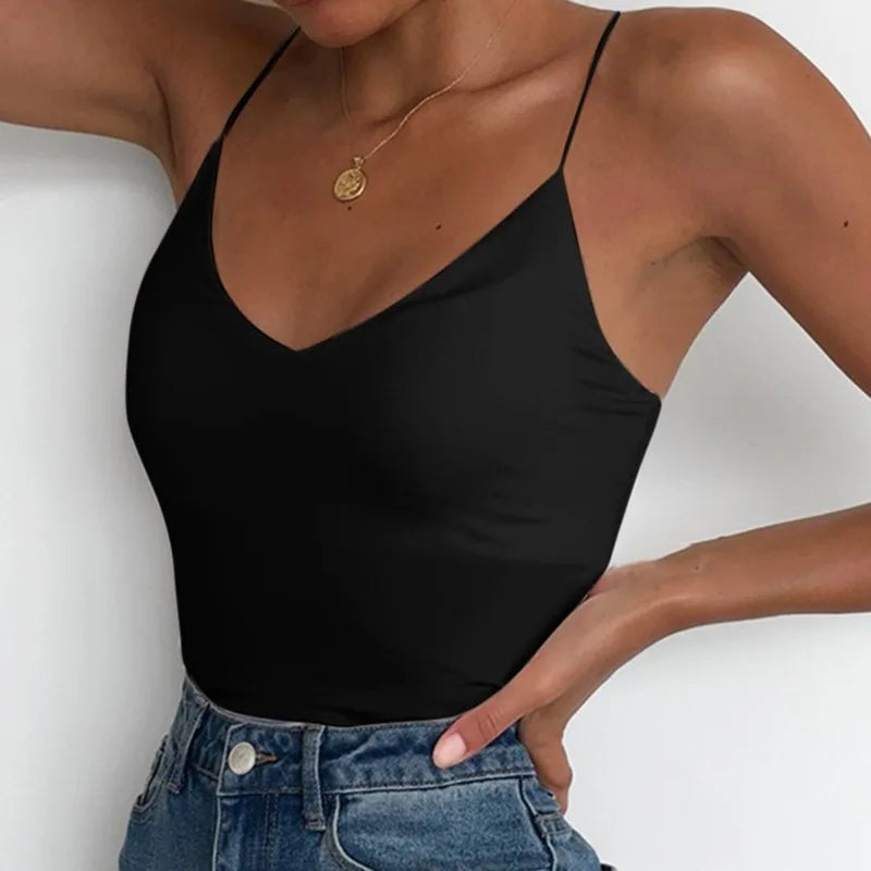 Canotta estiva sexy da donna, sottile, selvaggia, tinta unita, con spalline, top basic da donna, canotta slim senza maniche
