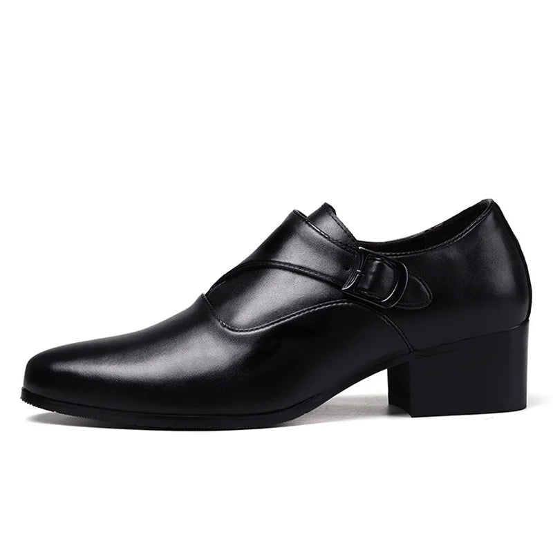 NOVA STORE. Scarpe eleganti da uomo in pelle con tacco alto, scarpe da lavoro britanniche con rialzo.