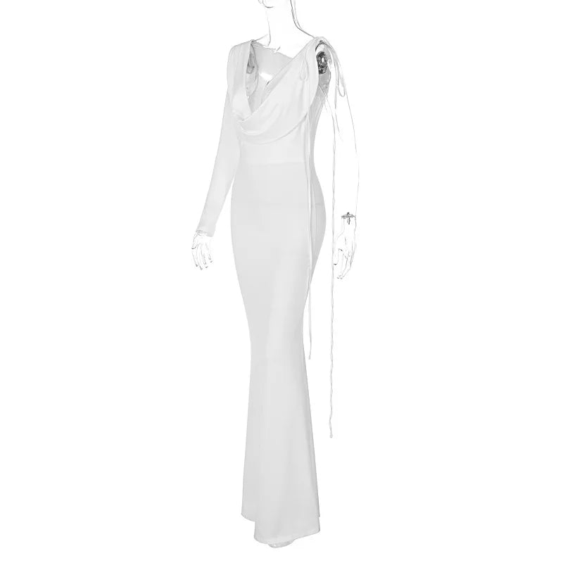 Abito lungo monospalla con lacci Dulzura per donna, aderente, elegante, perfetto per feste, compleanni e serate estive 2023.