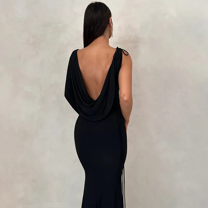 Abito lungo monospalla con lacci Dulzura per donna, aderente, elegante, perfetto per feste, compleanni e serate estive 2023.
