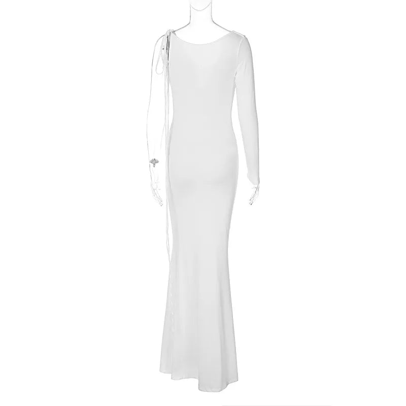 Abito lungo monospalla con lacci Dulzura per donna, aderente, elegante, perfetto per feste, compleanni e serate estive 2023.