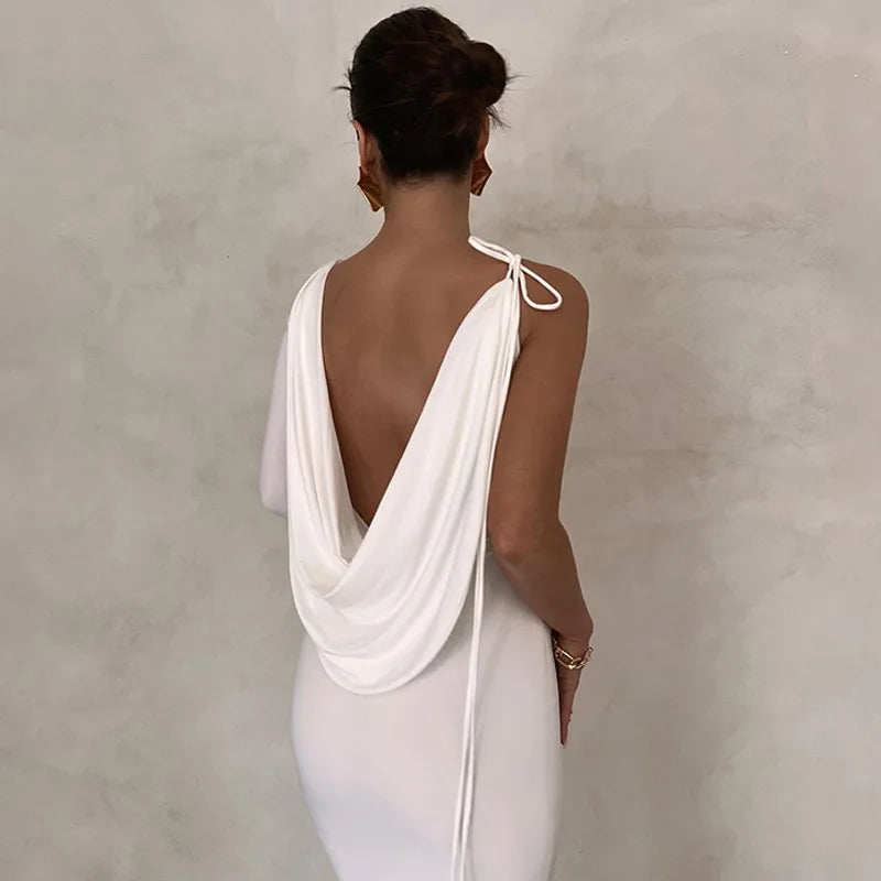 Abito lungo monospalla con lacci Dulzura per donna, aderente, elegante, perfetto per feste, compleanni e serate estive 2023.