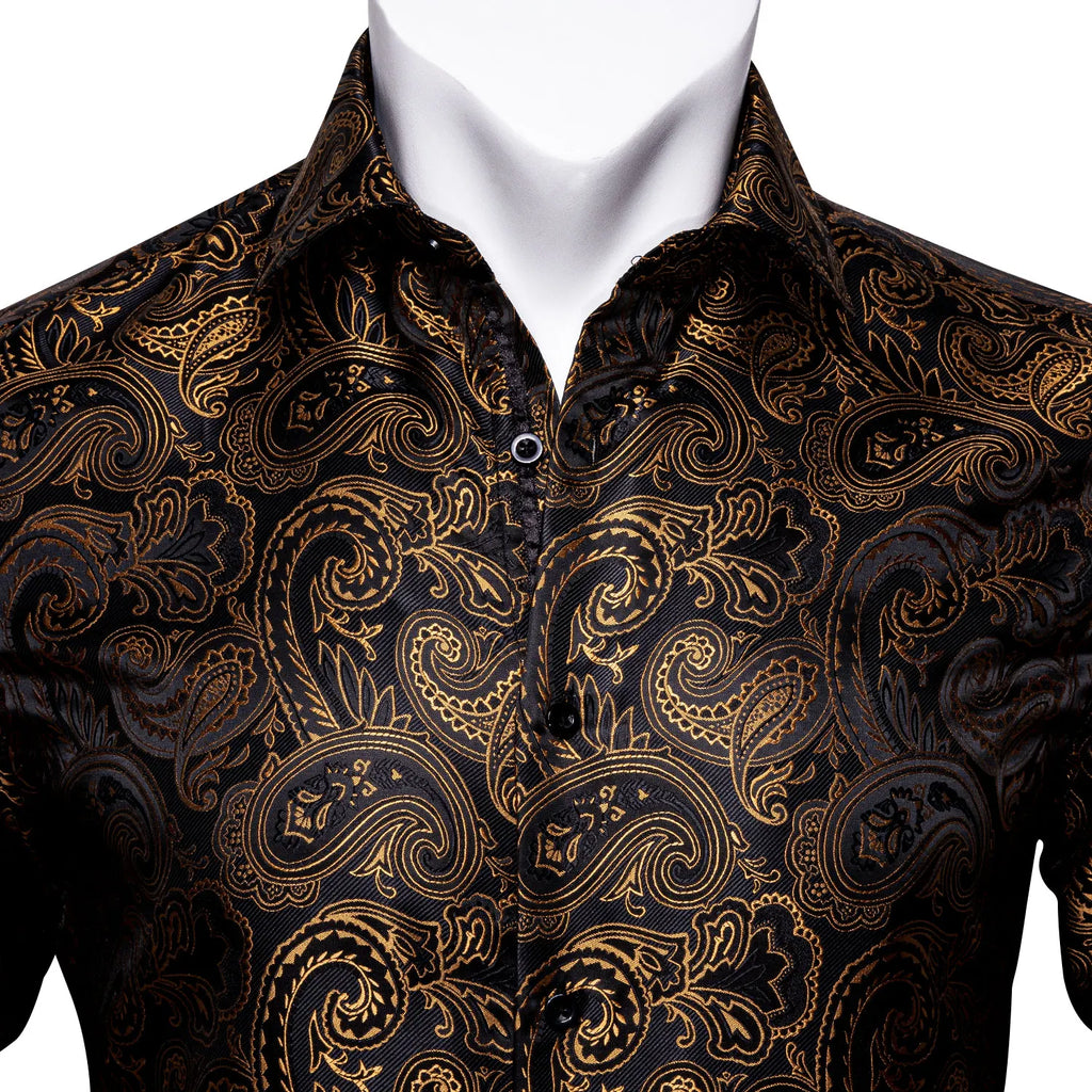 NOVA STORE Camicie da uomo a maniche lunghe con stampa paisley dorata, camicie casual con fiori per uomo, camicie eleganti, spilla da colletto leopardata firmata.