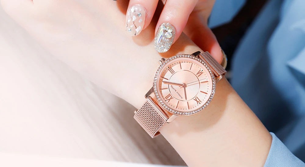 Set regalo di orologi da donna di marca Hannah Martin 34 mm, classico, di lusso, con diamanti incastonati, movimento giapponese originale, orologi eleganti da sera da donna.
