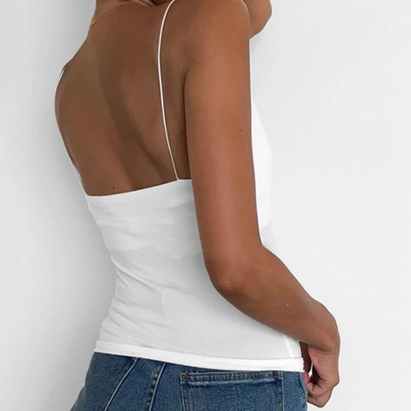 Canotta estiva sexy da donna, sottile, selvaggia, tinta unita, con spalline, top basic da donna, canotta slim senza maniche