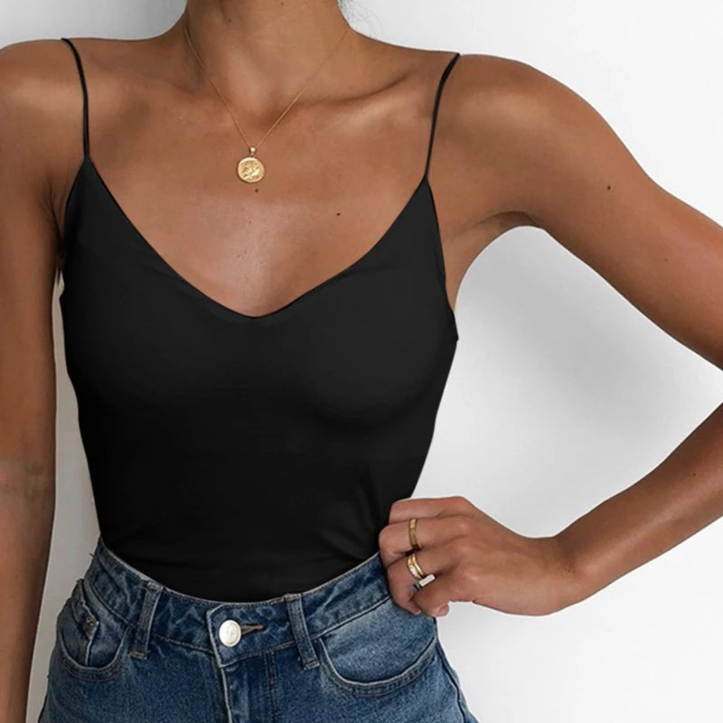 Canotta estiva sexy da donna, sottile, selvaggia, tinta unita, con spalline, top basic da donna, canotta slim senza maniche