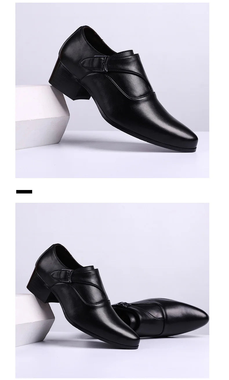 NOVA STORE. Scarpe eleganti da uomo in pelle con tacco alto, scarpe da lavoro britanniche con rialzo.