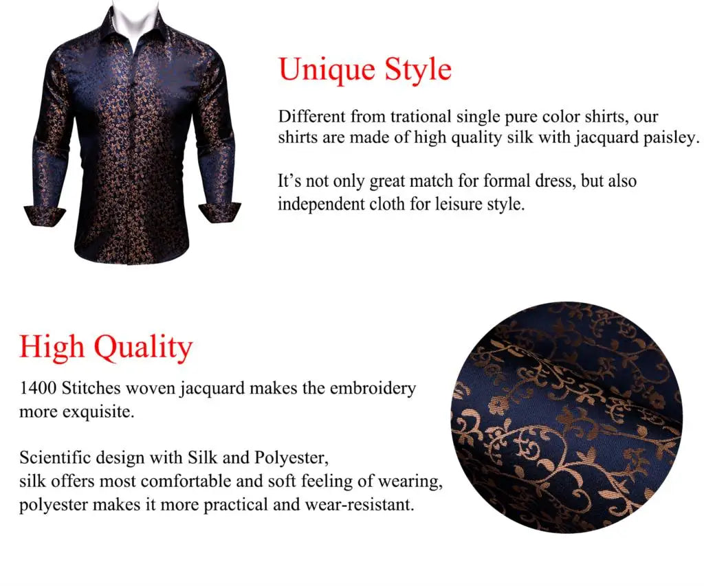 NOVA STORE Camicie da uomo a maniche lunghe con stampa paisley dorata, camicie casual con fiori per uomo, camicie eleganti, spilla da colletto leopardata firmata.