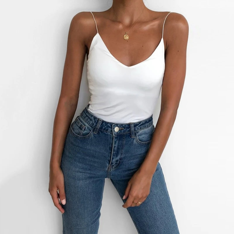 Canotta estiva sexy da donna, sottile, selvaggia, tinta unita, con spalline, top basic da donna, canotta slim senza maniche