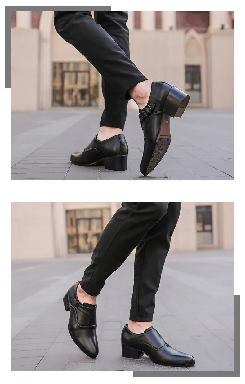 NOVA STORE. Scarpe eleganti da uomo in pelle con tacco alto, scarpe da lavoro britanniche con rialzo.