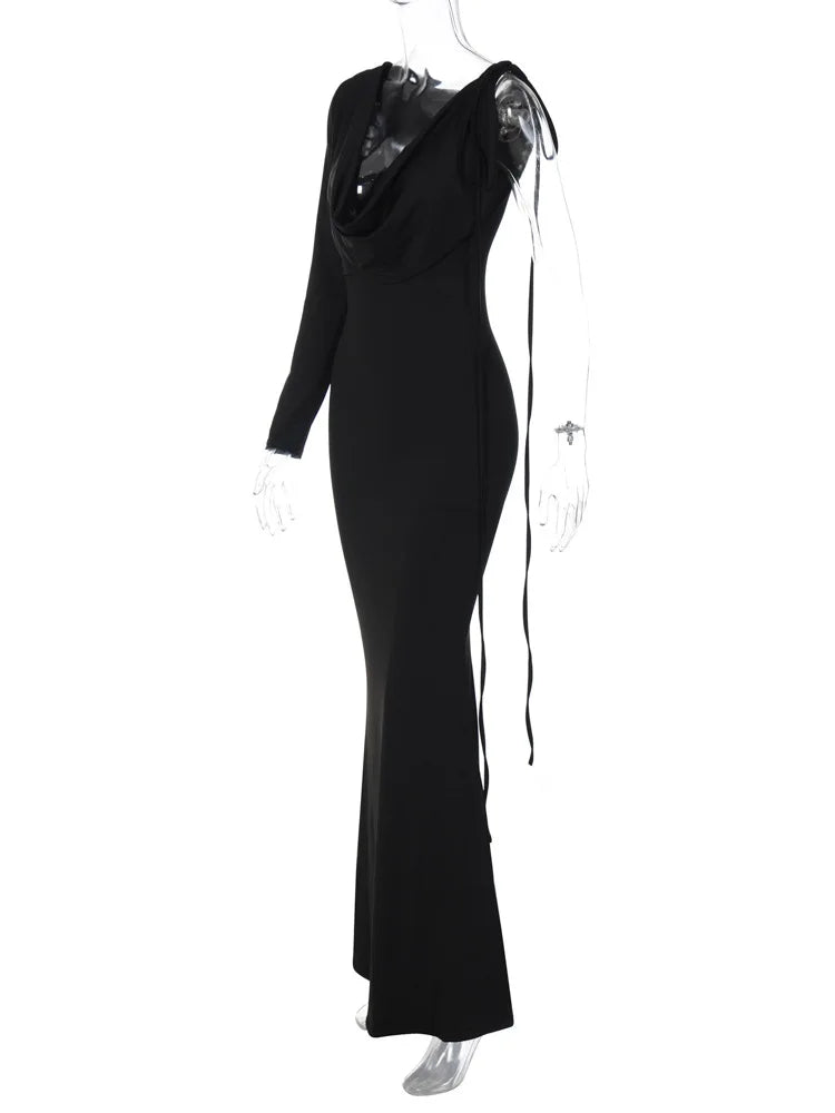 Abito lungo monospalla con lacci Dulzura per donna, aderente, elegante, perfetto per feste, compleanni e serate estive 2023.