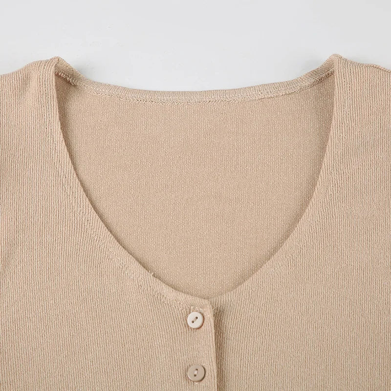 NOVA STORE  Nuovo abito estivo in maglia, mini abito elegante da donna con scollo a V, bottoni e maniche corte, abito casual da donna ad alta elasticità.