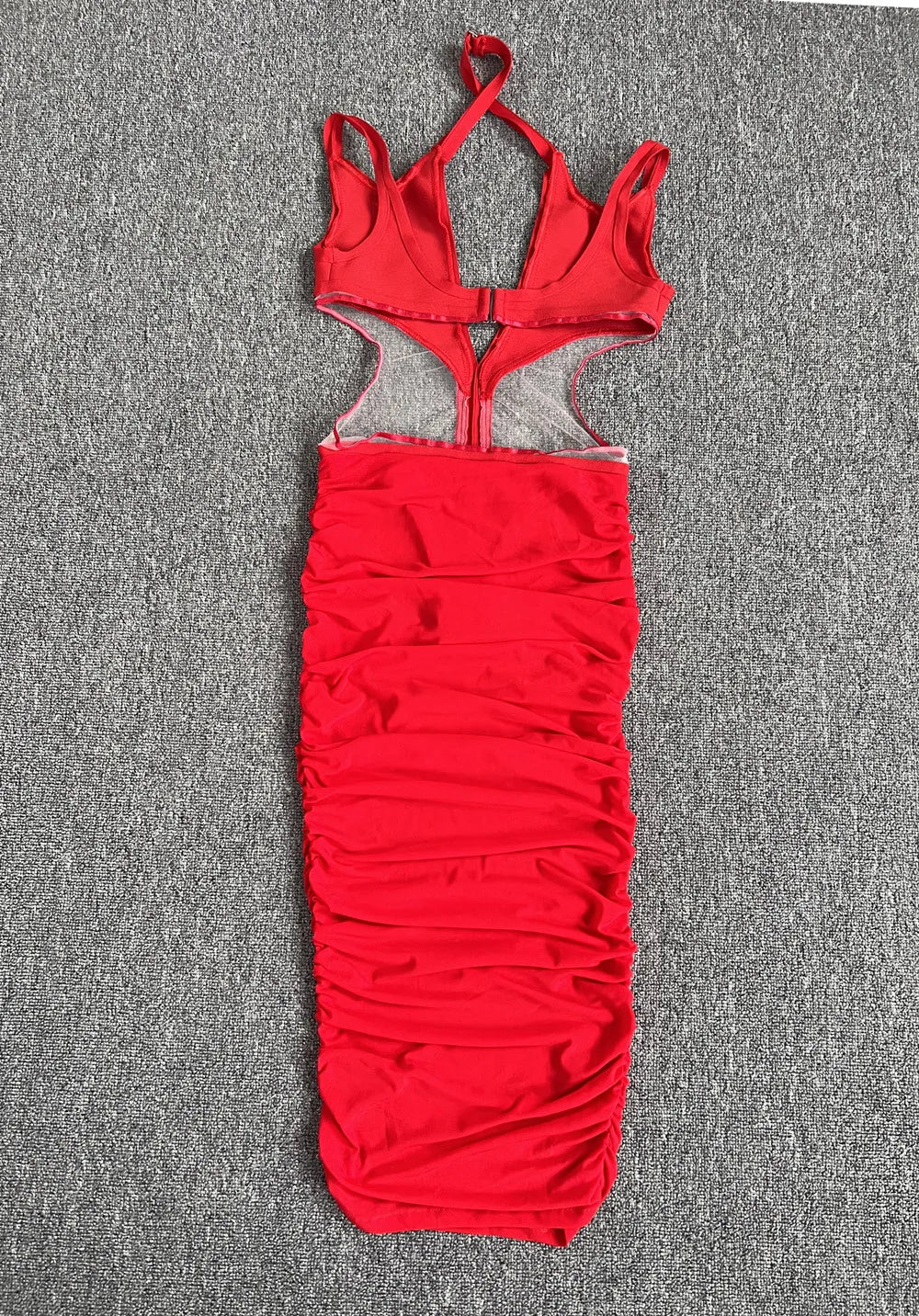 Abito da donna di alta qualità senza maniche, sexy, con scollo all'americana, trasparente, aderente a metà polpaccio, perfetto per serate in discoteca, feste e celebrazioni.