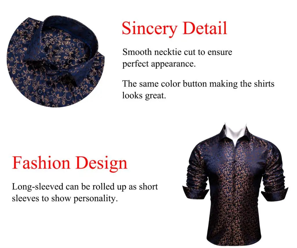 NOVA STORE Camicie da uomo a maniche lunghe con stampa paisley dorata, camicie casual con fiori per uomo, camicie eleganti, spilla da colletto leopardata firmata.