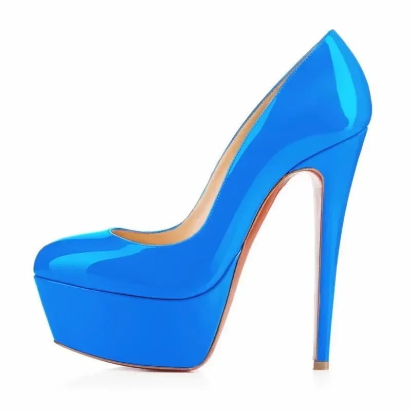 Décolleté da donna con tacco a spillo 14 cm, tacchi altissimi da spogliarellista e pole dance, plateau sexy, punta tonda, scarpe da festa rosse e nere, scarpe da matrimonio