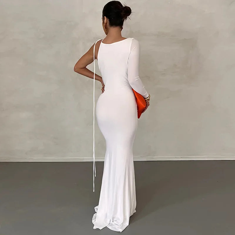 Abito lungo monospalla con lacci Dulzura per donna, aderente, elegante, perfetto per feste, compleanni e serate estive 2023.