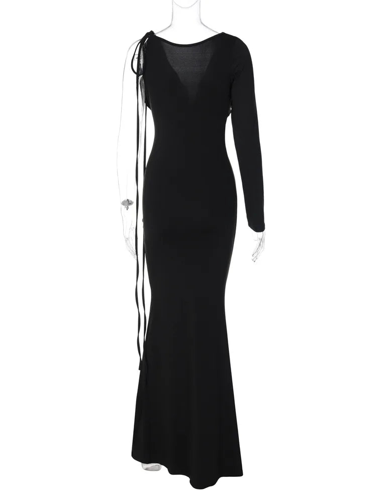 Abito lungo monospalla con lacci Dulzura per donna, aderente, elegante, perfetto per feste, compleanni e serate estive 2023.