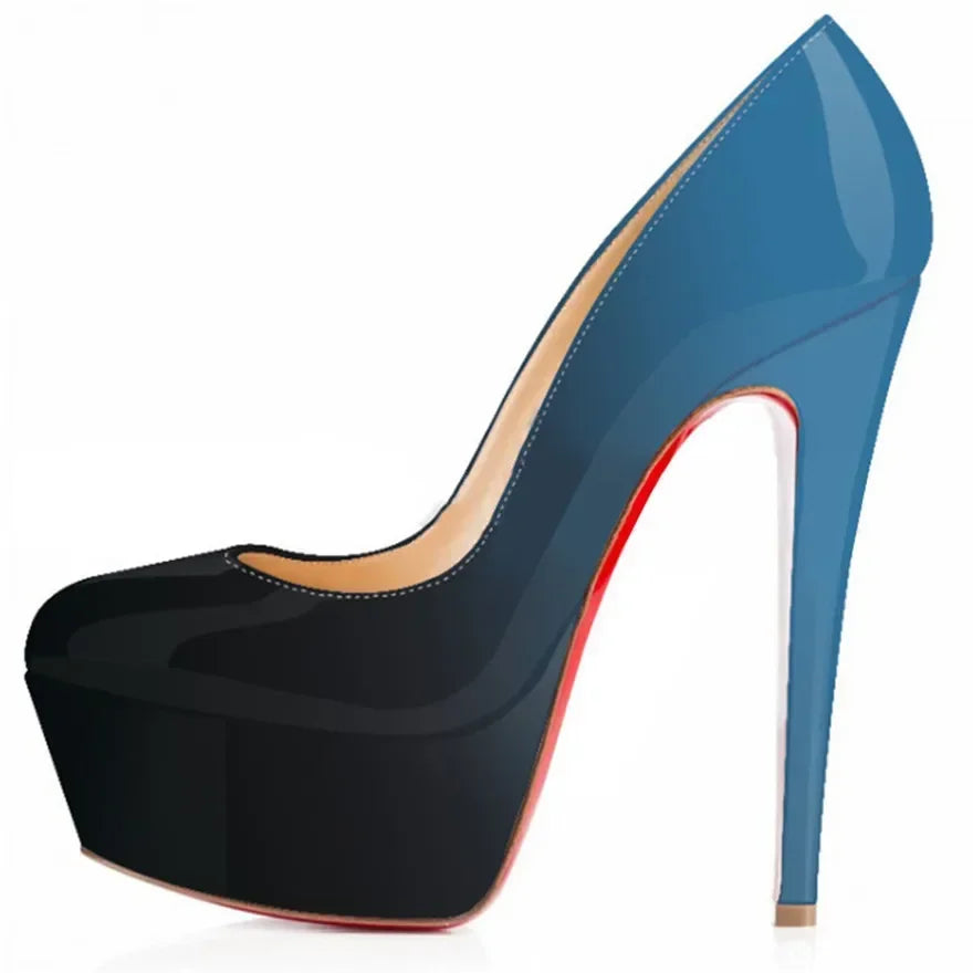 Décolleté da donna con tacco a spillo 14 cm, tacchi altissimi da spogliarellista e pole dance, plateau sexy, punta tonda, scarpe da festa rosse e nere, scarpe da matrimonio