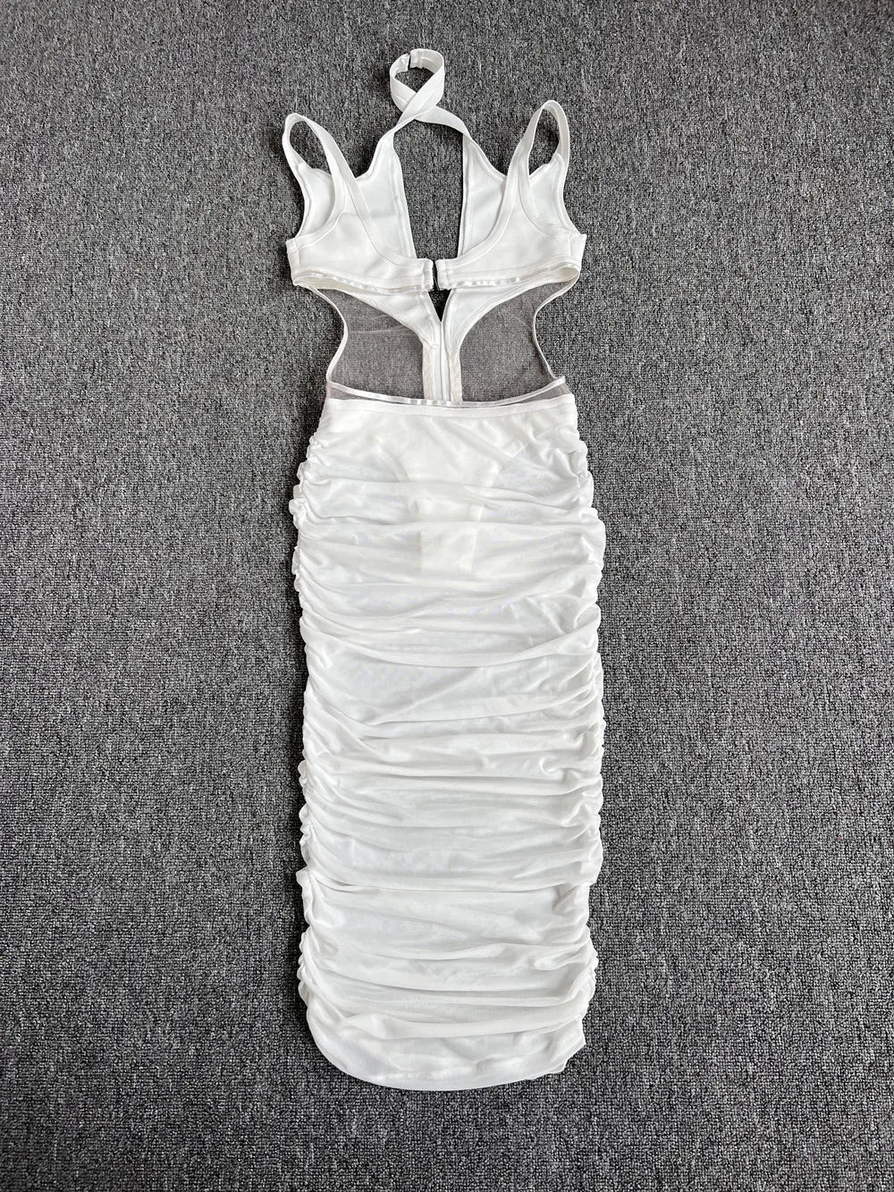 Abito da donna di alta qualità senza maniche, sexy, con scollo all'americana, trasparente, aderente a metà polpaccio, perfetto per serate in discoteca, feste e celebrazioni.