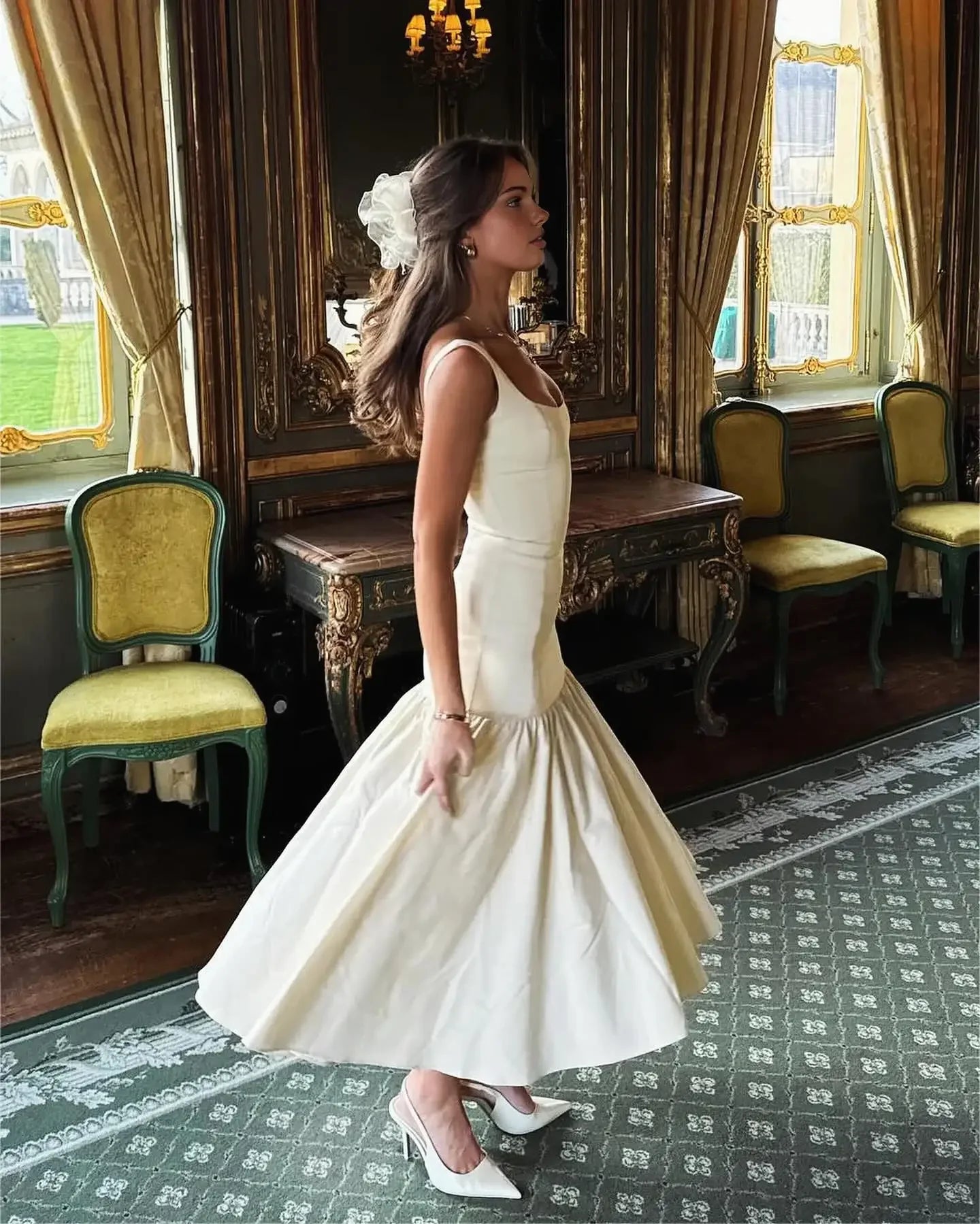 Mingmingxi Abiti da festa midi estivi eleganti 2024 Nuovi arrivi Abito lungo con orlo a balze Abito slim rosso Moda Abbigliamento donna