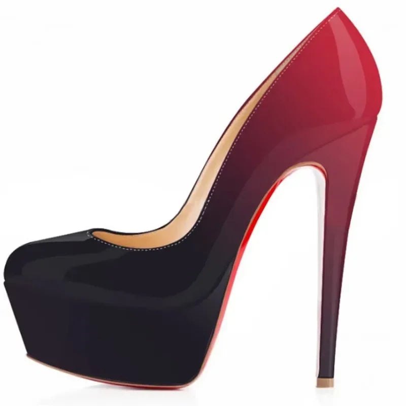 Décolleté da donna con tacco a spillo 14 cm, tacchi altissimi da spogliarellista e pole dance, plateau sexy, punta tonda, scarpe da festa rosse e nere, scarpe da matrimonio