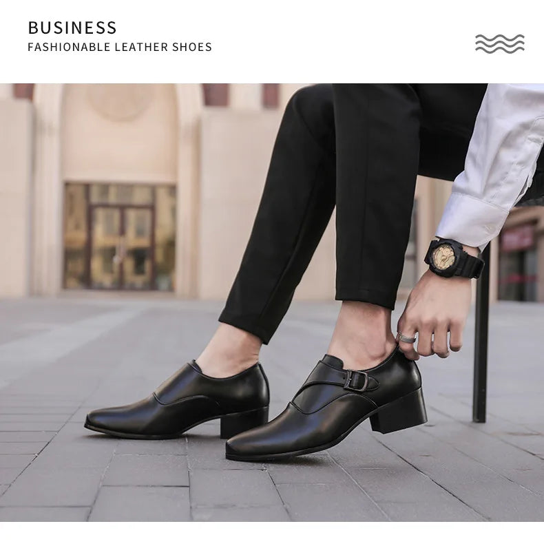 NOVA STORE. Scarpe eleganti da uomo in pelle con tacco alto, scarpe da lavoro britanniche con rialzo.