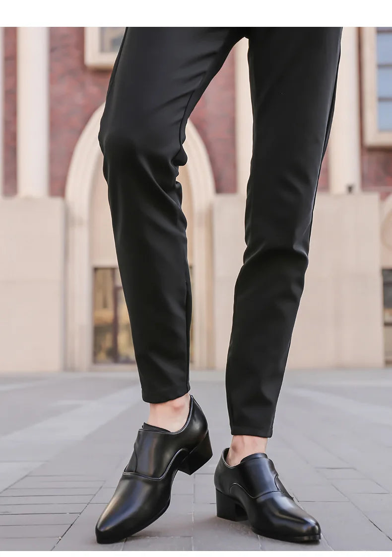NOVA STORE. Scarpe eleganti da uomo in pelle con tacco alto, scarpe da lavoro britanniche con rialzo.