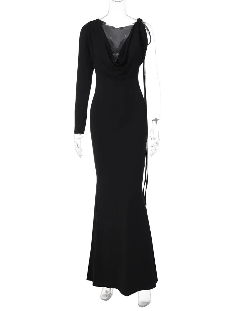 Abito lungo monospalla con lacci Dulzura per donna, aderente, elegante, perfetto per feste, compleanni e serate estive 2023.