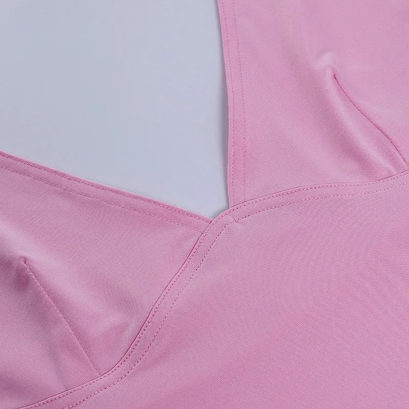 NOVA STORE Canotta estiva con scollo all'americana, canotta sexy da donna con scollo a V, canotta skinny senza schienale, maglietta rosa con corsetto, top da donna, maglietta