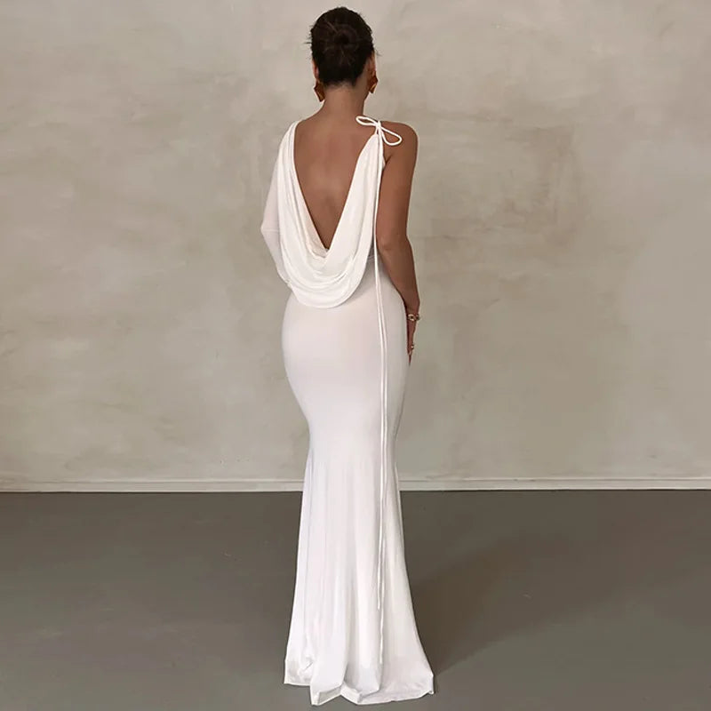 Abito lungo monospalla con lacci Dulzura per donna, aderente, elegante, perfetto per feste, compleanni e serate estive 2023.