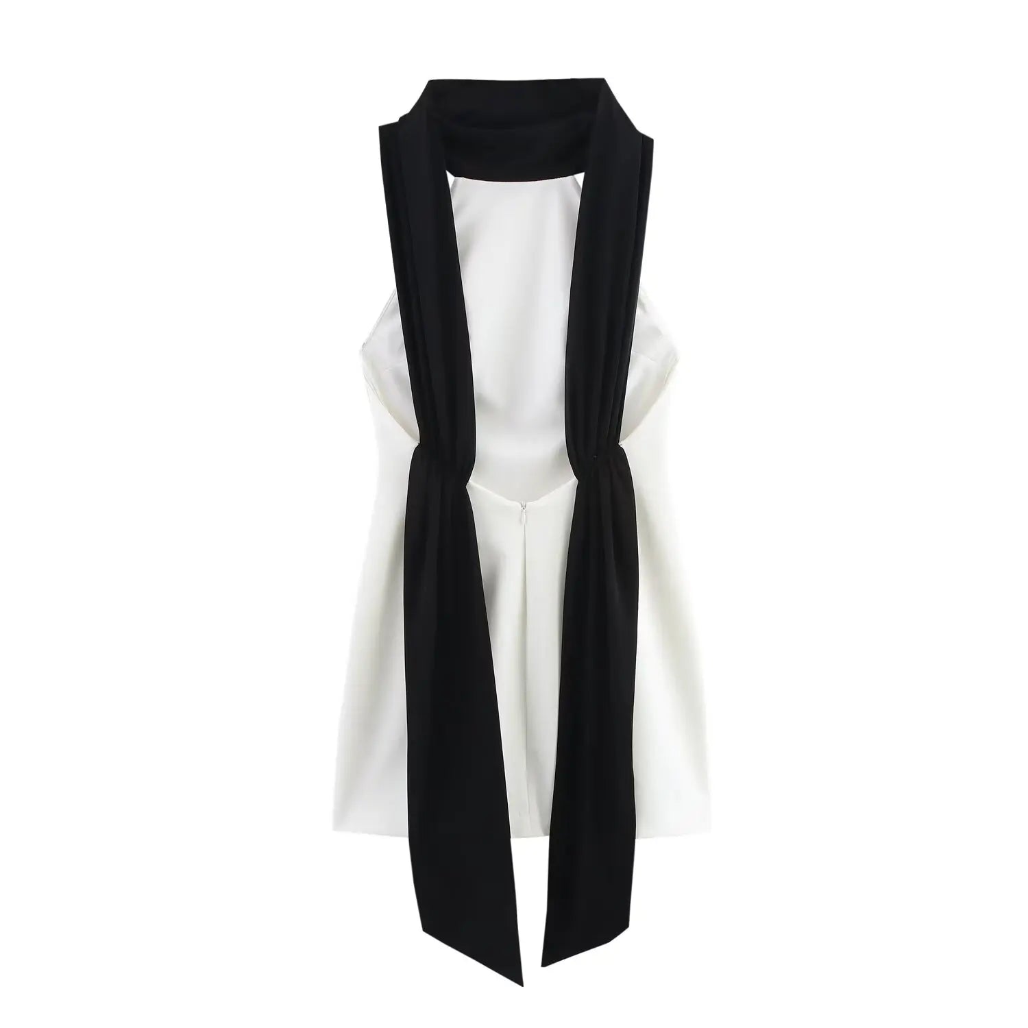 NOVA STORE Abito corto estivo da donna, bianco, con collo alto, senza maniche, schiena scoperta e cerniera, stile vacanze, sexy.