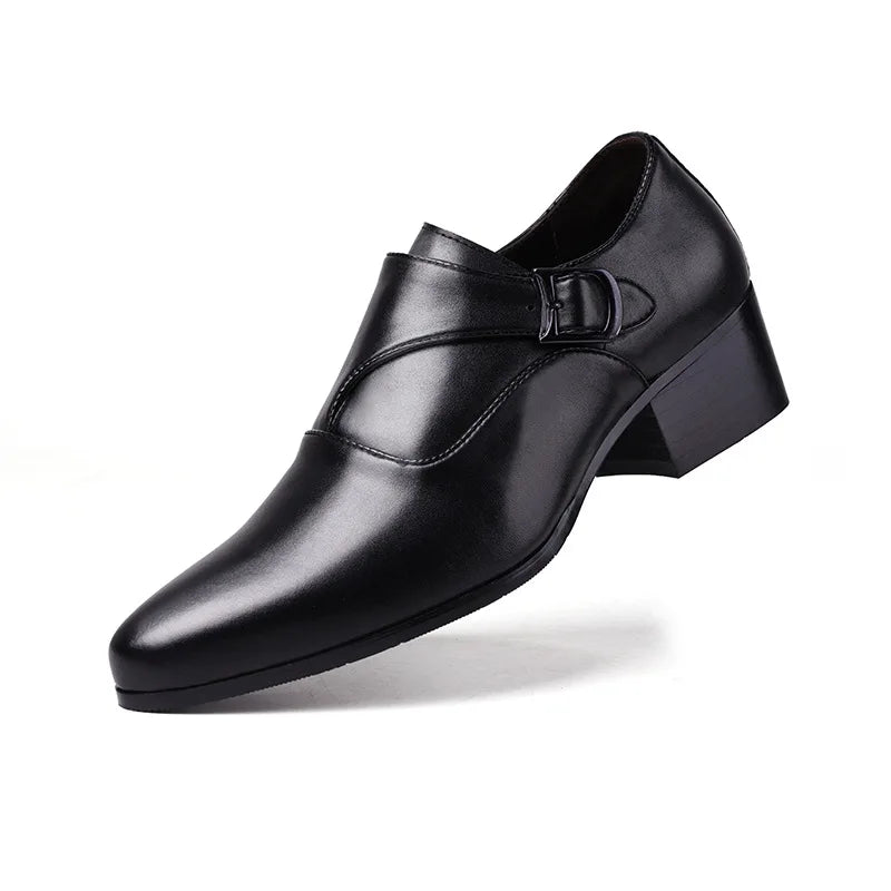 NOVA STORE. Scarpe eleganti da uomo in pelle con tacco alto, scarpe da lavoro britanniche con rialzo.
