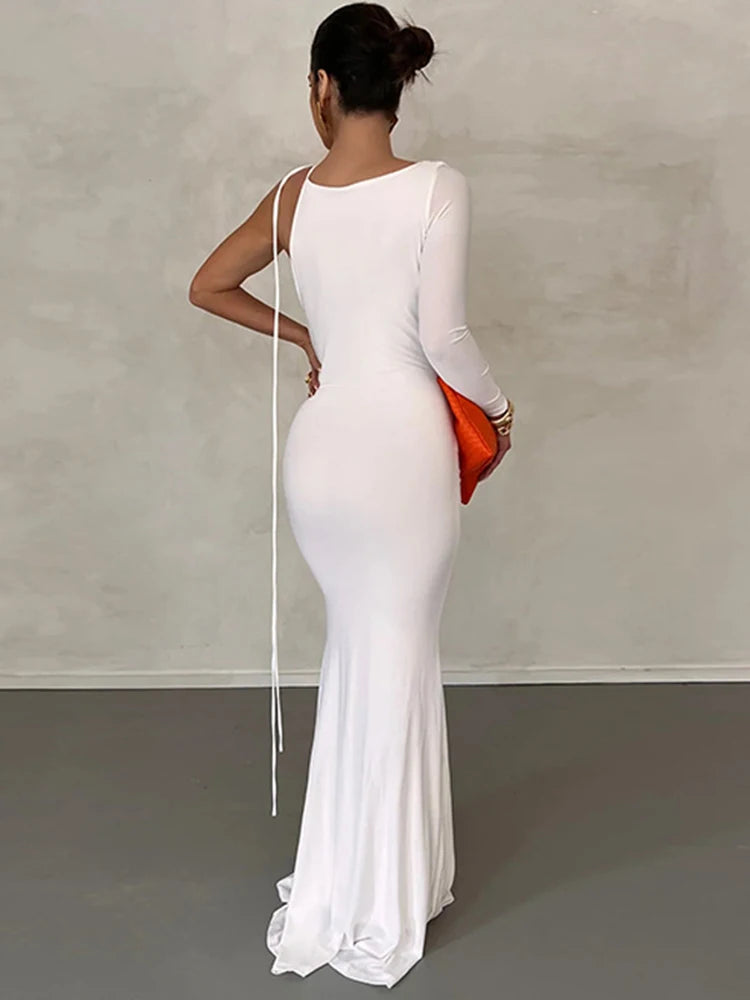 Abito lungo monospalla con lacci Dulzura per donna, aderente, elegante, perfetto per feste, compleanni e serate estive 2023.