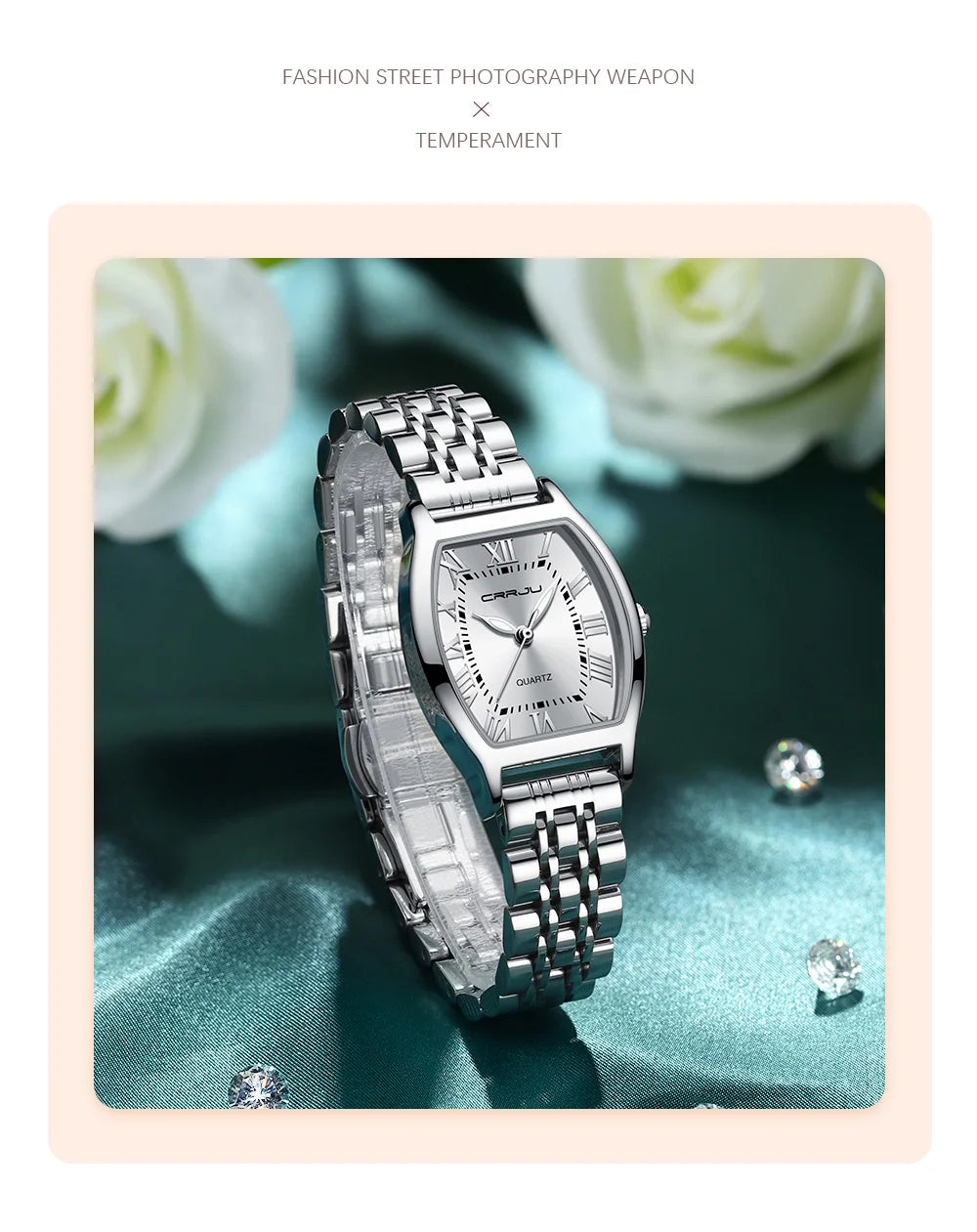 CRRJU Orologi da donna Bracciale da polso in acciaio creativo Orologio da donna quadrato impermeabile Relogio Feminin