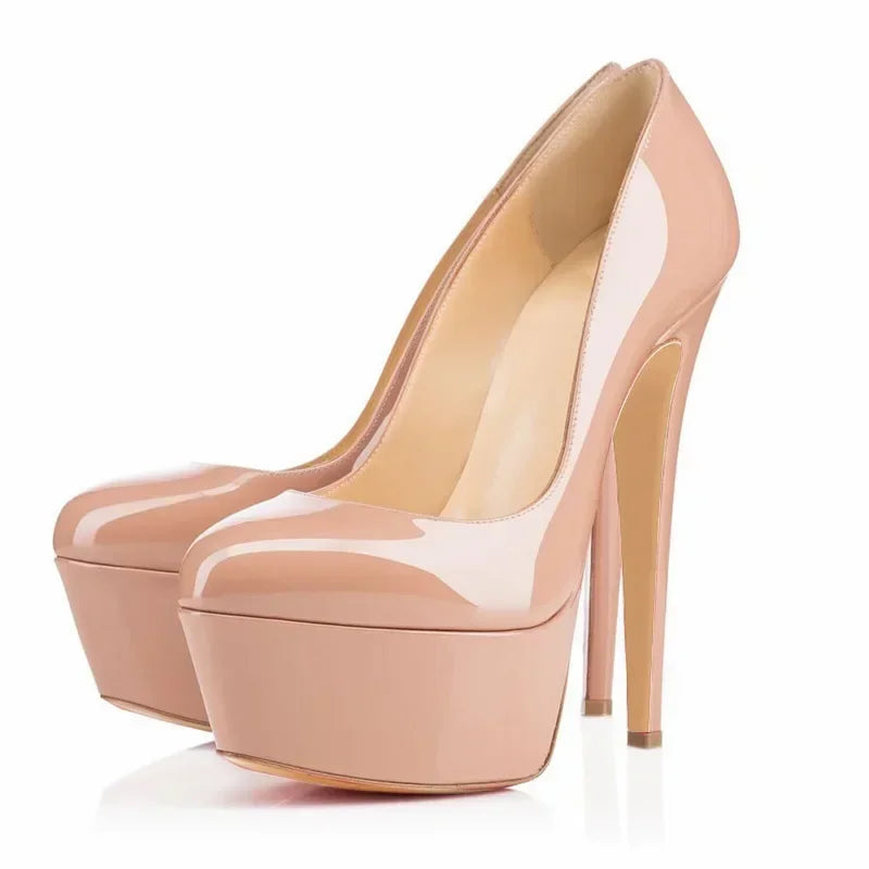 Décolleté da donna con tacco a spillo 14 cm, tacchi altissimi da spogliarellista e pole dance, plateau sexy, punta tonda, scarpe da festa rosse e nere, scarpe da matrimonio