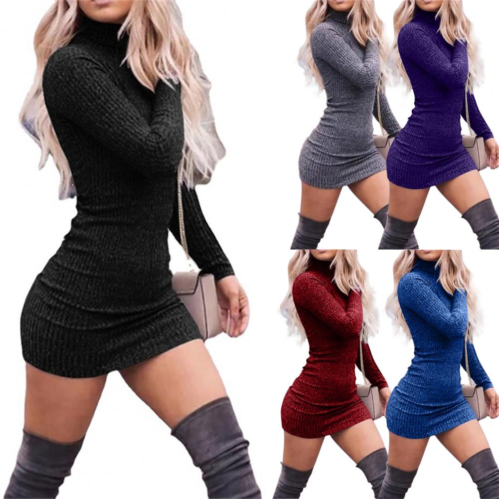 NOVA STORE Abiti da donna per l'inverno, sexy, con collo alto, abito maglione da donna, tinta unita, mini abito resistente all'usura, abbigliamento da donna