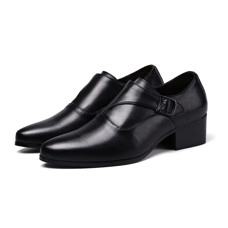 NOVA STORE. Scarpe eleganti da uomo in pelle con tacco alto, scarpe da lavoro britanniche con rialzo.