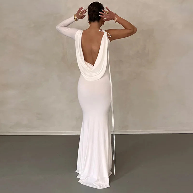Abito lungo monospalla con lacci Dulzura per donna, aderente, elegante, perfetto per feste, compleanni e serate estive 2023.